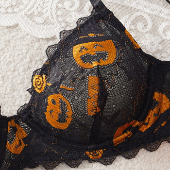 Σετ σουτιέν με 3/4 κάλυμματα, αποσπώμενες διπλές τιράντες, πίσω διπλό κούμπωμα, εκτύπωση κολοκύθας, διαμόρφωση σώματος