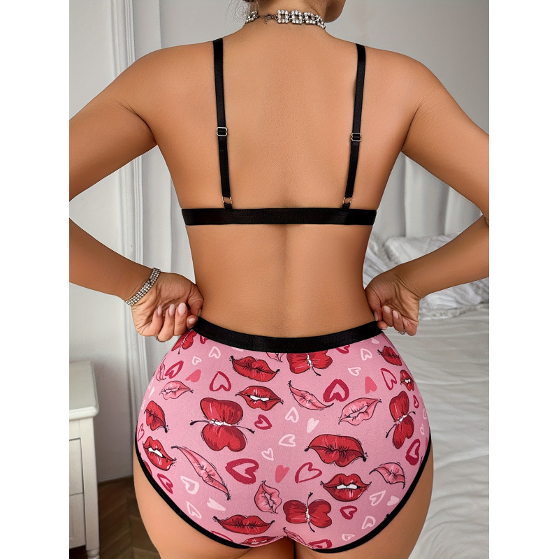 Rinnahoidete komplekt kolmnurk-kup, südamekujuline muster ja huuletrükk, keskmise vormiga kup, hingav akrüülling