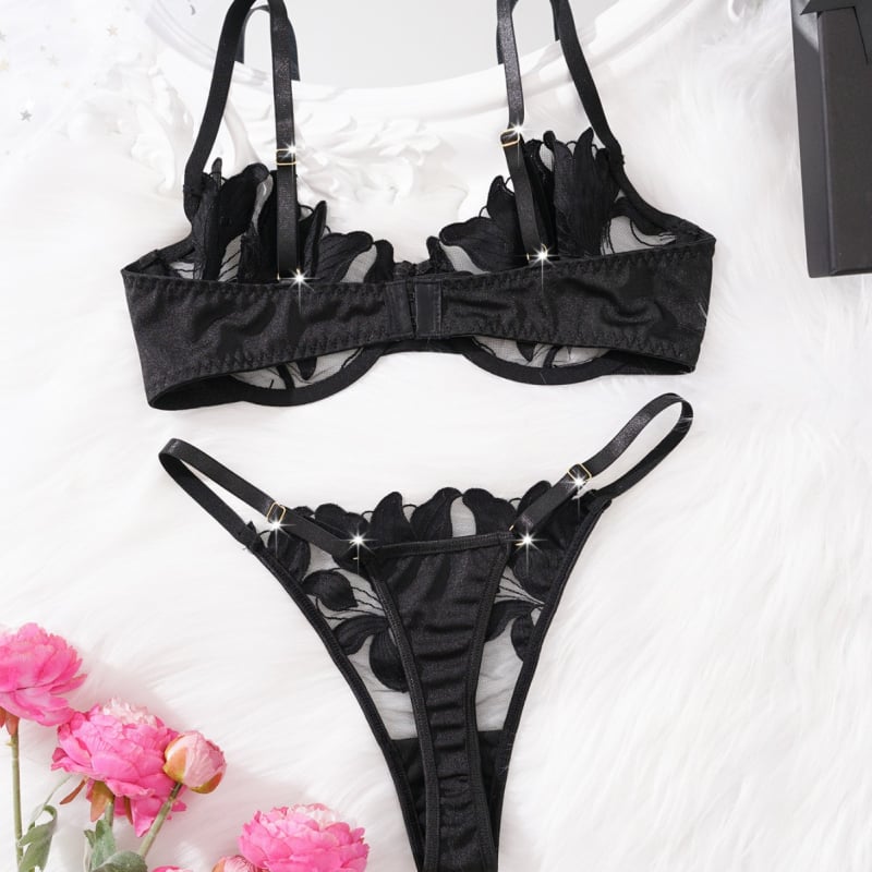 Set de lenjerie intimă feminin cu dantelă brodată, 95% poliester 5% elastan, ambalaj în pungă, model 25017, lansare toamna 2025