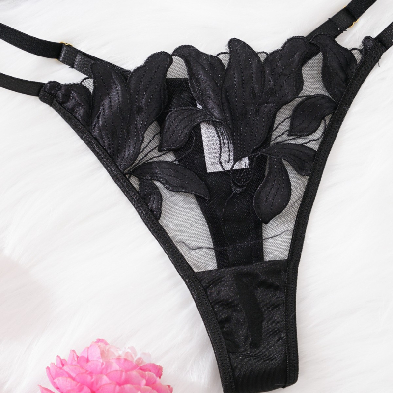 Set de lenjerie intimă feminin cu dantelă brodată, 95% poliester 5% elastan, ambalaj în pungă, model 25017, lansare toamna 2025