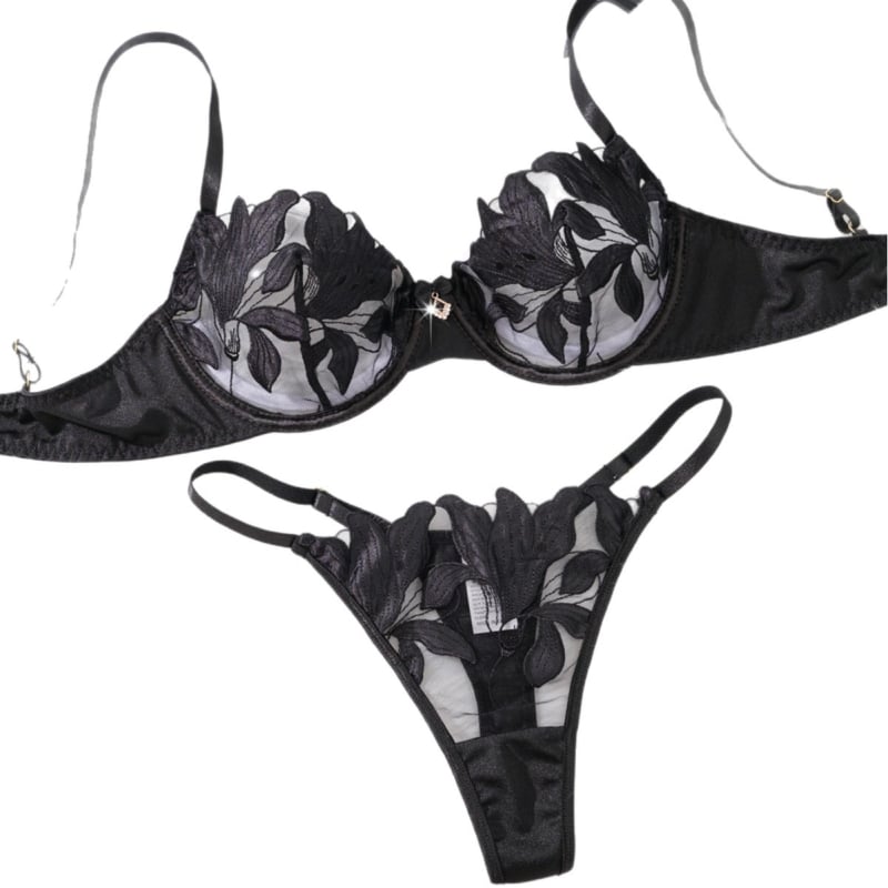 Set de lenjerie intimă feminin cu dantelă brodată, 95% poliester 5% elastan, ambalaj în pungă, model 25017, lansare toamna 2025