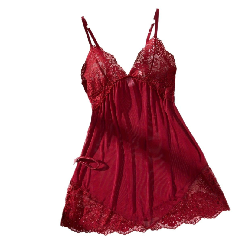 Дамски двучастов пижамен комплект, прозрачен мрежест дизайн - полиестер 95-100%