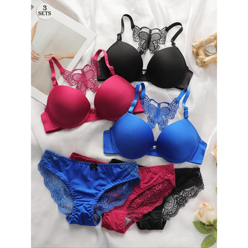 Set sutien și chiloti cupe triunghiulare, cupe modelate medii, căptușeală din spandex, material principal 100%, stil pastoral