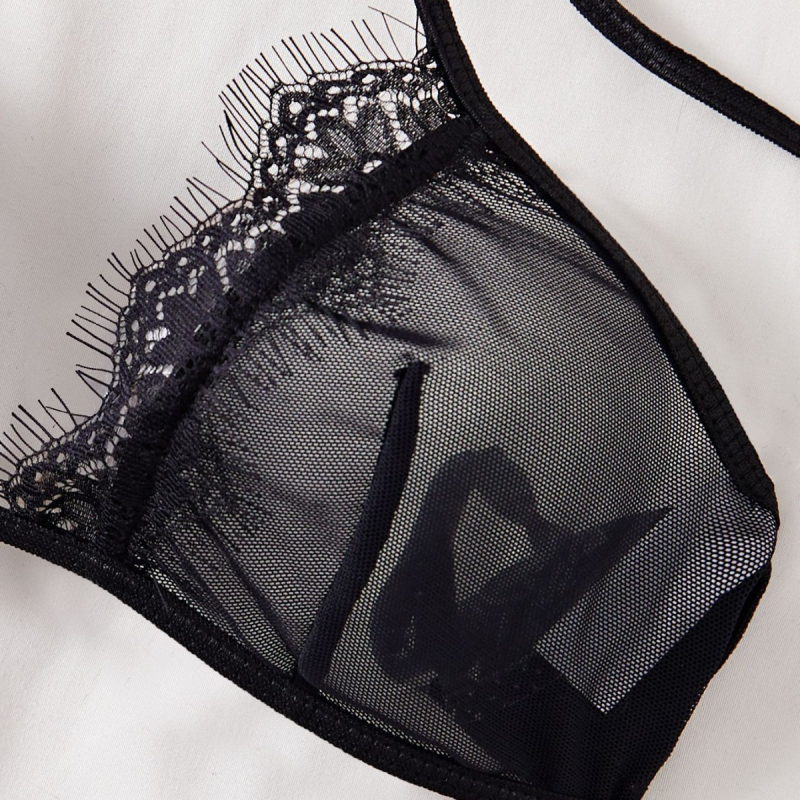 Дамски дълъг ръкав прозрачен комплект бельо и нощница, полиестер 95–100%, тънка тъкан 101–120 г/м², лято 2025, HQ053