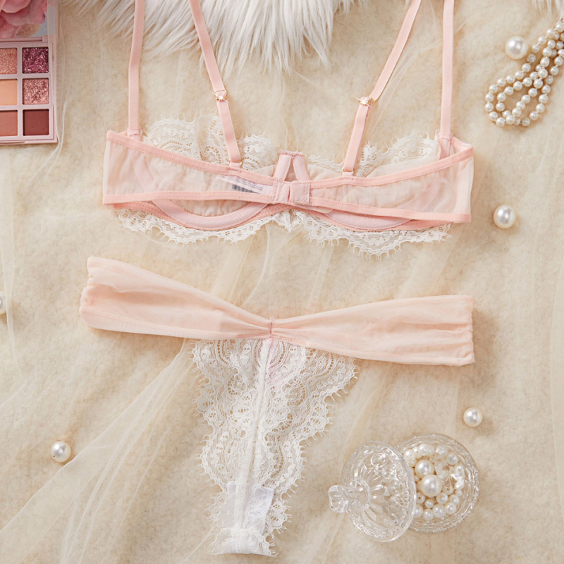 Σετ εσωρούχων δαντέλας με διάφανο δίχτυ, shaping στήθους (Νάιλον 90–95%; Δίκτυο ύφασμα; Συσκευασία: σακούλα; Προέλευση: Γκουανγκζού; Για γυναίκες)