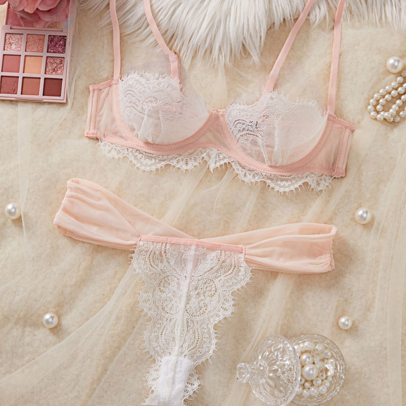 Σετ εσωρούχων δαντέλας με διάφανο δίχτυ, shaping στήθους (Νάιλον 90–95%; Δίκτυο ύφασμα; Συσκευασία: σακούλα; Προέλευση: Γκουανγκζού; Για γυναίκες)