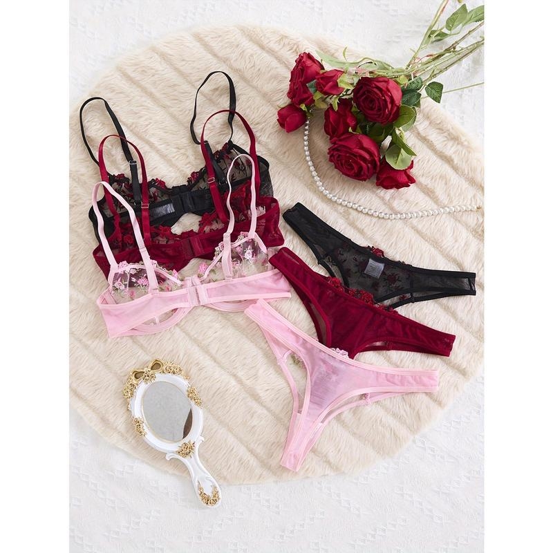 Set sutiene din dantelă, material principal: nailon, căptușeală din bumbac, Push-up, cupe cu formă de urechi de iepure