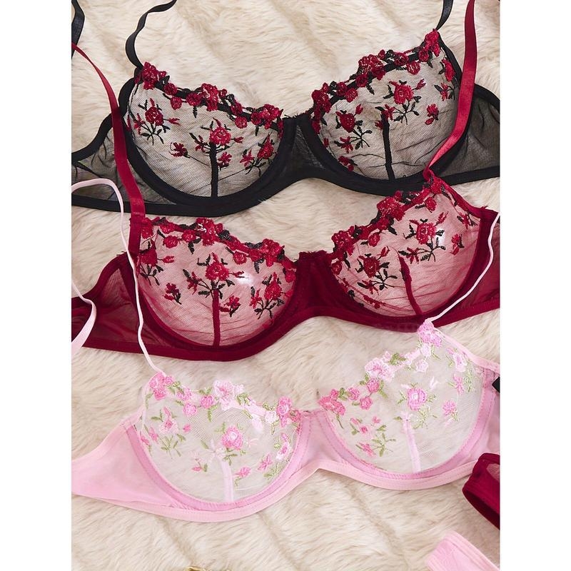 Set sutiene din dantelă, material principal: nailon, căptușeală din bumbac, Push-up, cupe cu formă de urechi de iepure