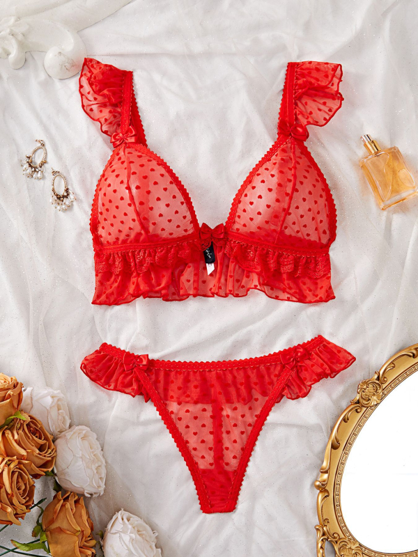 Γυναικείο εσώρουχο με διαφανές δαντελένιο ύφασμα από νάιλον με κέντημα σε σχήμα καρδιάς; βασικός ιστός 90–95% νάιλον.