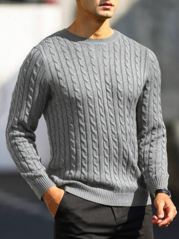 Пуловер трикотажен с кръгла яка, дълъг ръкав, Slim Fit, Twist Flower детайл, смес от синтетични влакна и вискоза