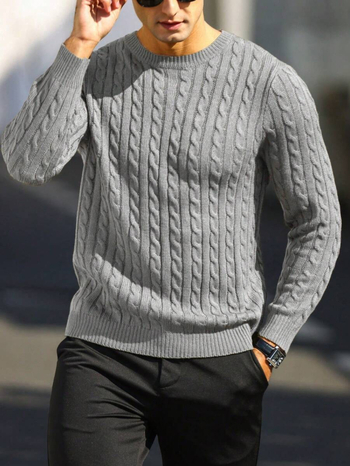 Пуловер трикотажен с кръгла яка, дълъг ръкав, Slim Fit, Twist Flower детайл, смес от синтетични влакна и вискоза