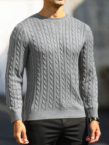 Пуловер трикотажен с кръгла яка, дълъг ръкав, Slim Fit, Twist Flower детайл, смес от синтетични влакна и вискоза