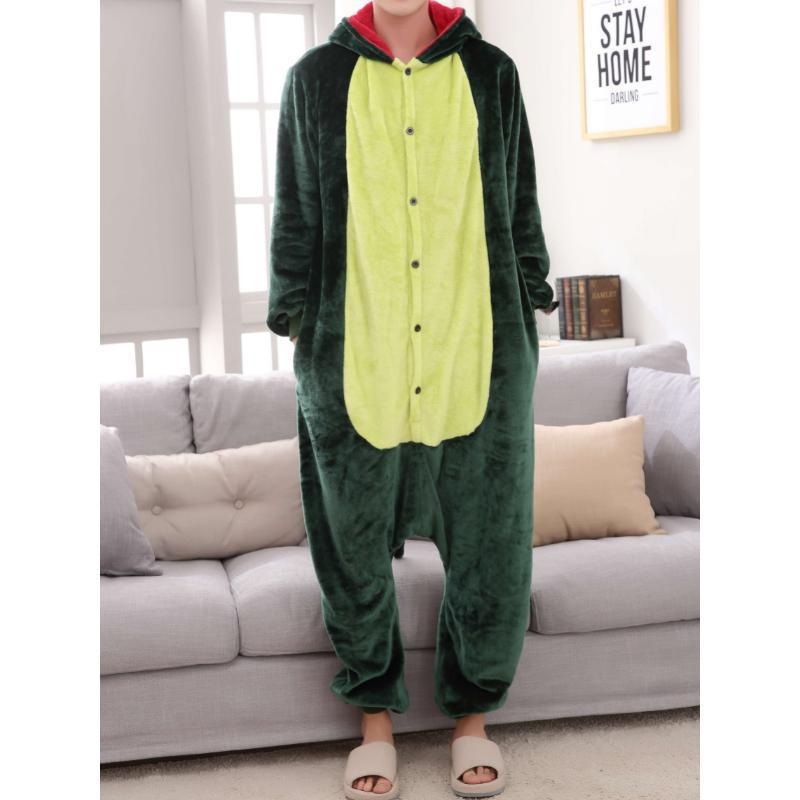 Set de pijamale pentru bărbați cu glugă, imprimeu cu dinozauri, fleece gros, nylon, stil pulover