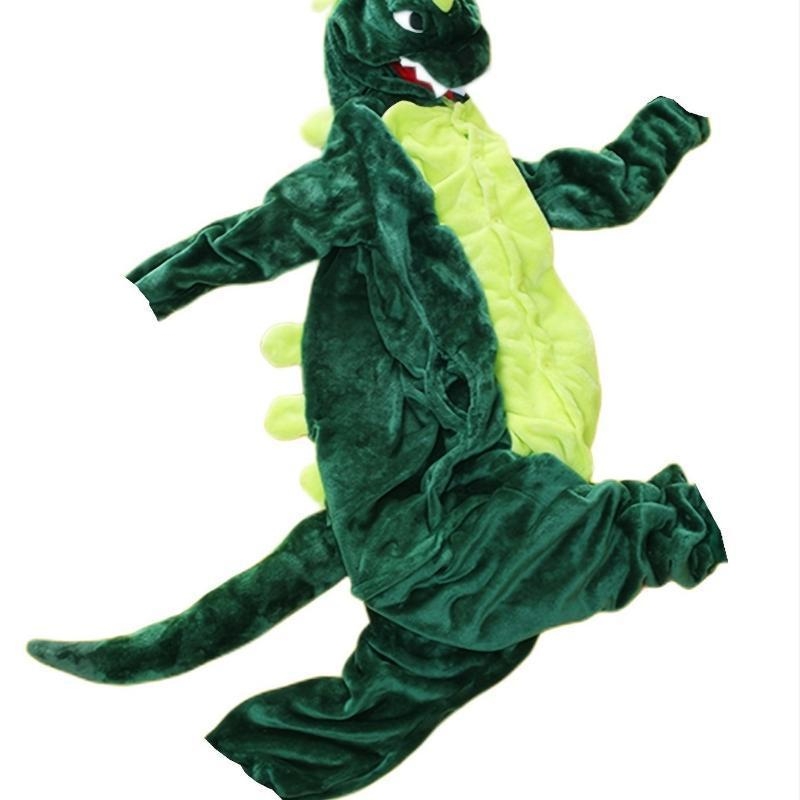 Set de pijamale pentru bărbați cu glugă, imprimeu cu dinozauri, fleece gros, nylon, stil pulover