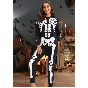 Set jumpsuit cosplay de Halloween pentru femei, imprimare craniu cu flori, 100% poliester fleece, fără guler, all-season, stil european-american