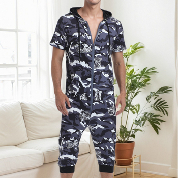 Kapućasti jumpsuit s tigrovom kamuflažom – digitalni tisak, ultra debeli poliester, 3/4 rukavi, kratke hlače, za vanjsku upotrebu, europsko-američki stil