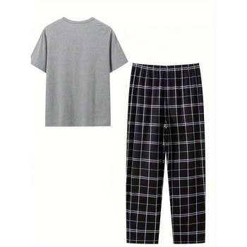 Set de pijamale pentru bărbați, stil minimalist, material Half Fleece, bumbac, primăvara, lansare primăvara 2025