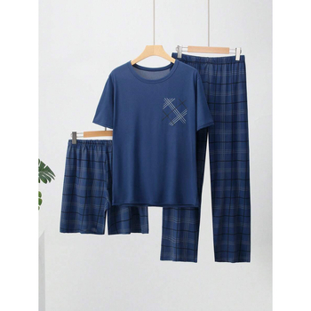 Set de pijamale pentru bărbați – nylon ușor, sezon de toamnă, tricou cu mânecă scurtă și pantaloni scurți, senzație premium