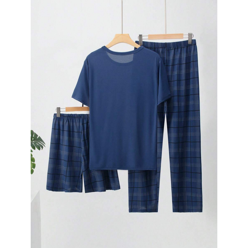 Set de pijamale pentru bărbați – nylon ușor, sezon de toamnă, tricou cu mânecă scurtă și pantaloni scurți, senzație premium
