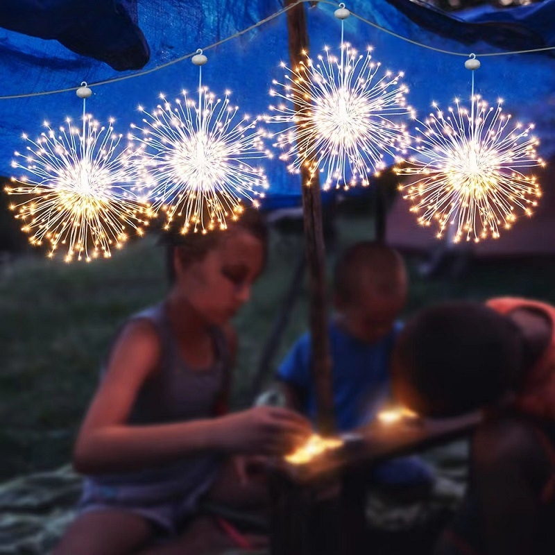 Lumină decorativă LED cu alimentare USB, design în patru unități în seria USB, cu motive Explosion Star și Dandelion pentru grădină exterioară; IP44, reglabil (dimmable), durată de viață 100000 h, intrare 4,5 V, model LH-USB-BZX-S120