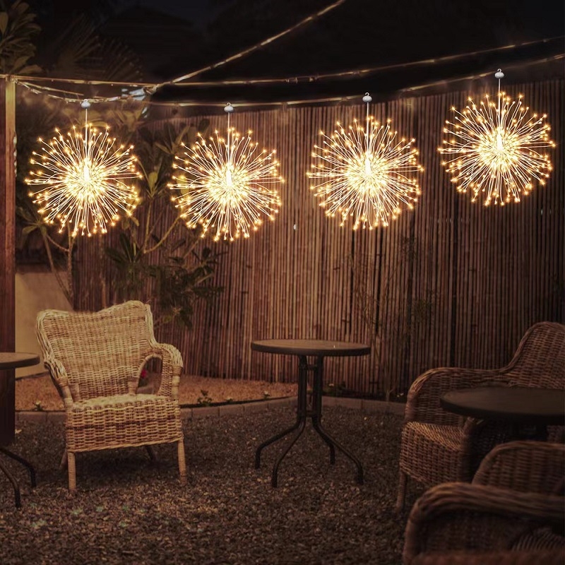 Lumină decorativă LED cu alimentare USB, design în patru unități în seria USB, cu motive Explosion Star și Dandelion pentru grădină exterioară; IP44, reglabil (dimmable), durată de viață 100000 h, intrare 4,5 V, model LH-USB-BZX-S120