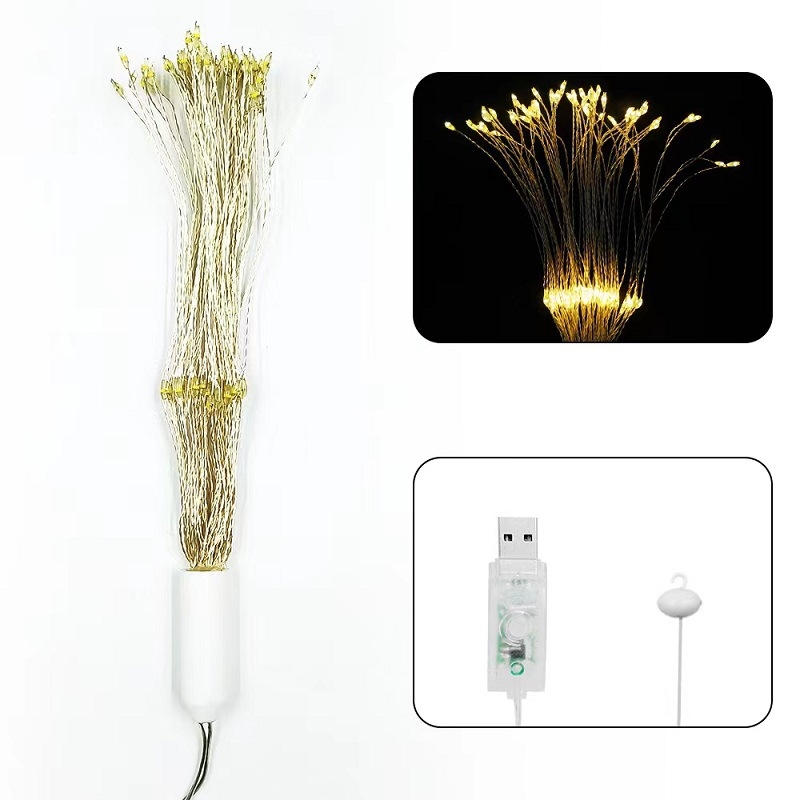 Lumină decorativă LED cu alimentare USB, design în patru unități în seria USB, cu motive Explosion Star și Dandelion pentru grădină exterioară; IP44, reglabil (dimmable), durată de viață 100000 h, intrare 4,5 V, model LH-USB-BZX-S120