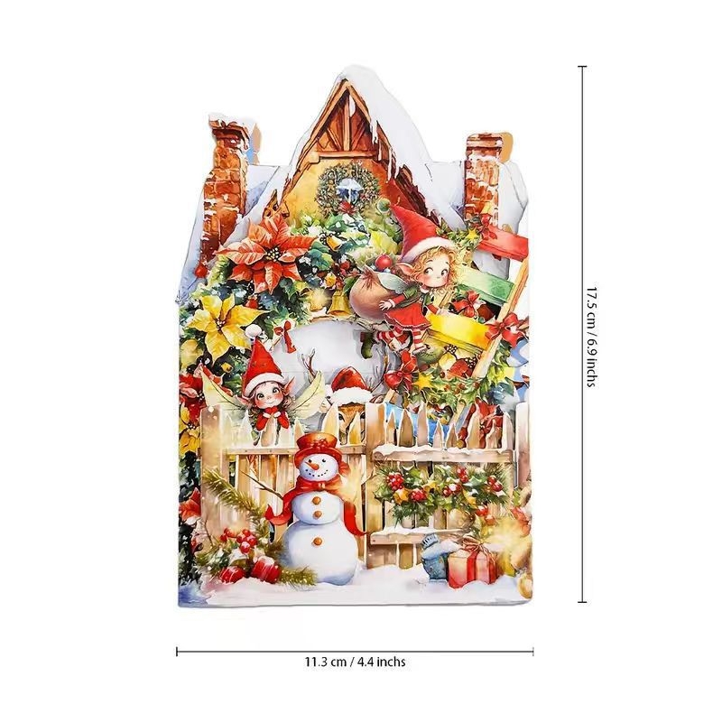 Carte de felicitare 3D Pop-Up: Casă de comoară de Crăciun, stil Vintage (Coated Paper; Printing; Christmas)