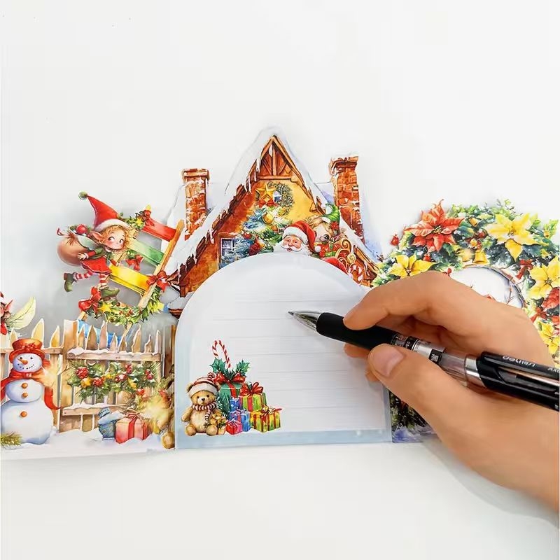 Carte de felicitare 3D Pop-Up: Casă de comoară de Crăciun, stil Vintage (Coated Paper; Printing; Christmas)