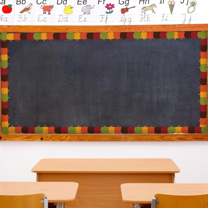 Border pentru tabloul de afișaj cu formă de frunză de arțar – bandă decupată pentru decor în clasă și birou (Cod produs: ZB69; Forma: Neregulară; Material: Etichetă din hârtie acoperită; Lungime: 3.1 ft; Utilizare: Sigilarea coletelor)