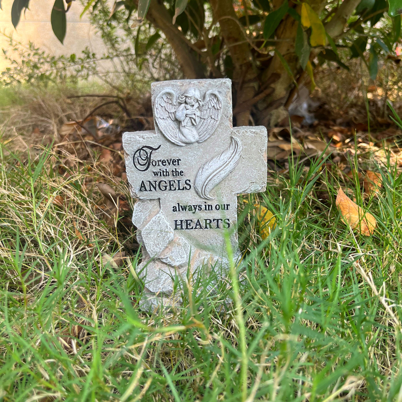 Statuie memorială din rășină pentru grădină, înger – sculptură gravată, cadou pentru colegi, potrivită pentru Crăciun, Halloween și Paște