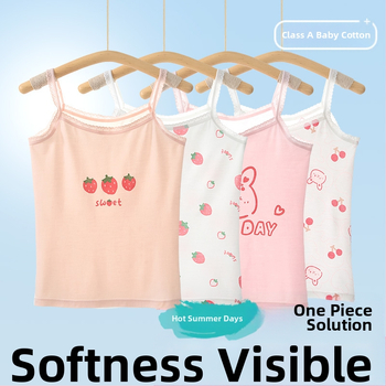 Mergaitėms be rankovių liemenėlė – 95% medvilnė, cartoon raštas, švelnus audinys, vaikams