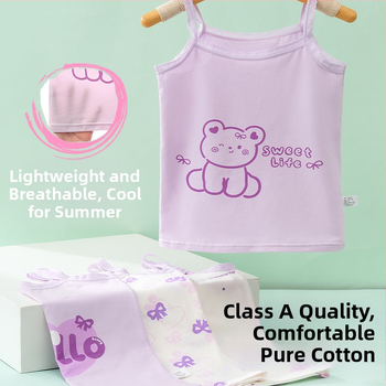 Mergaitėms be rankovių liemenėlė – 95% medvilnė, cartoon raštas, švelnus audinys, vaikams