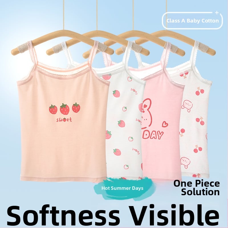 Meitenēm bez piedurknēm topiņš – 95% kokvilna, karikatūru raksts, mīksts materiāls, bērniem