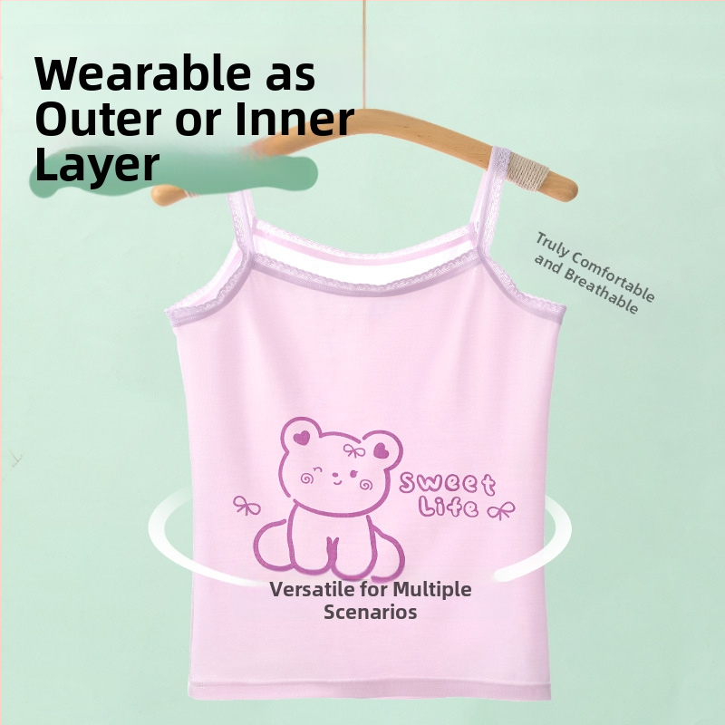 Потник без ръкави за момичета – 95% памук, карикатурен принт, мека материя, за деца