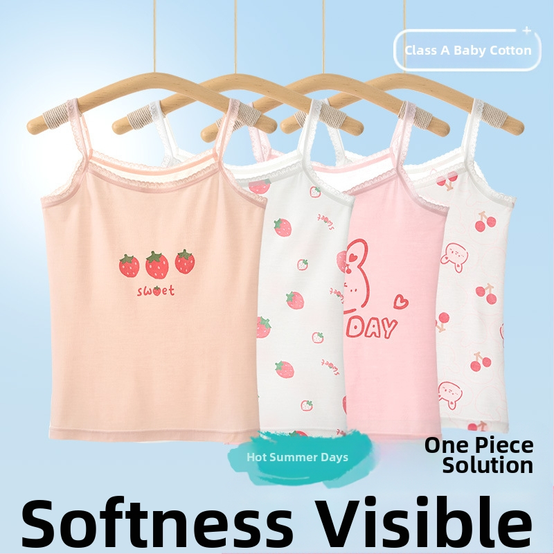 Mergaitėms be rankovių liemenėlė – 95% medvilnė, cartoon raštas, švelnus audinys, vaikams