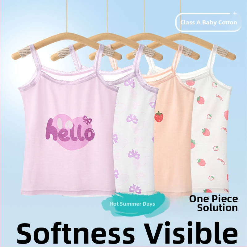 Mergaitėms be rankovių liemenėlė – 95% medvilnė, cartoon raštas, švelnus audinys, vaikams