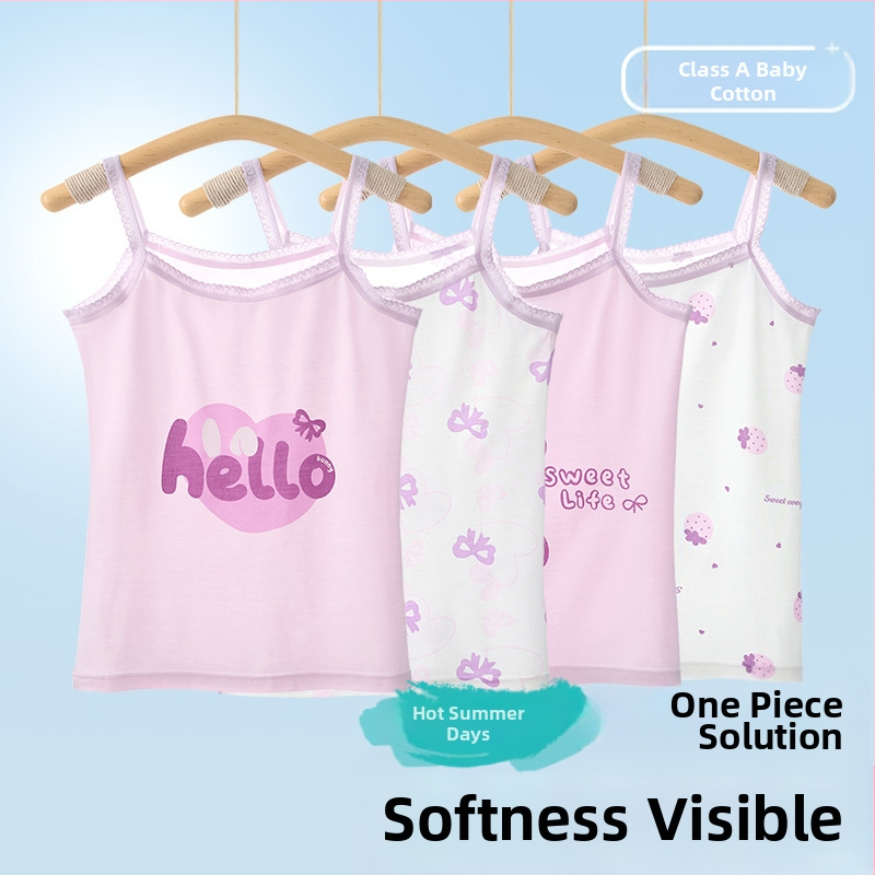 Mergaitėms be rankovių liemenėlė – 95% medvilnė, cartoon raštas, švelnus audinys, vaikams