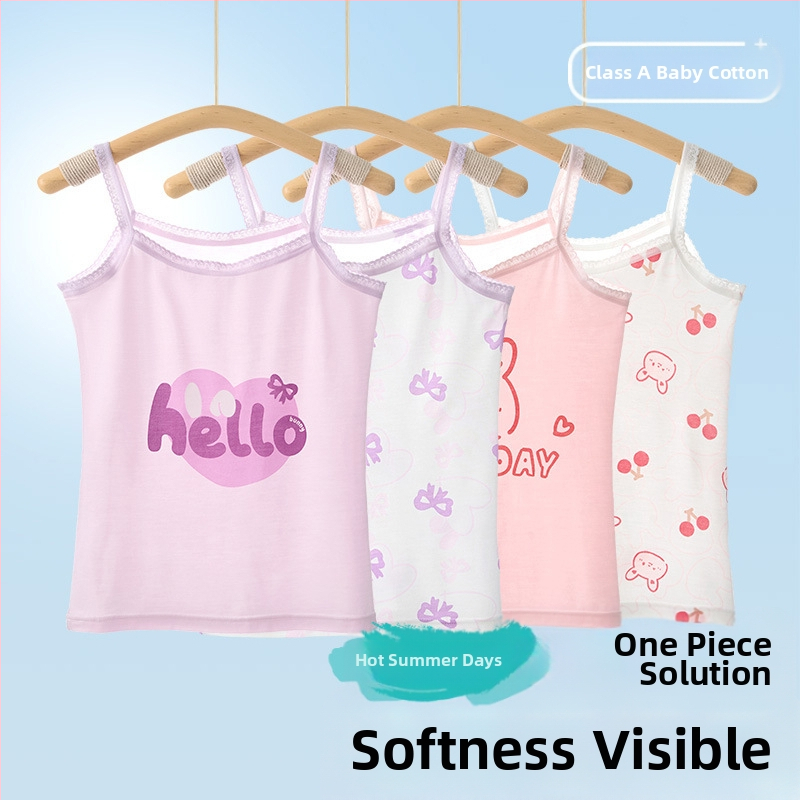 Mergaitėms be rankovių liemenėlė – 95% medvilnė, cartoon raštas, švelnus audinys, vaikams