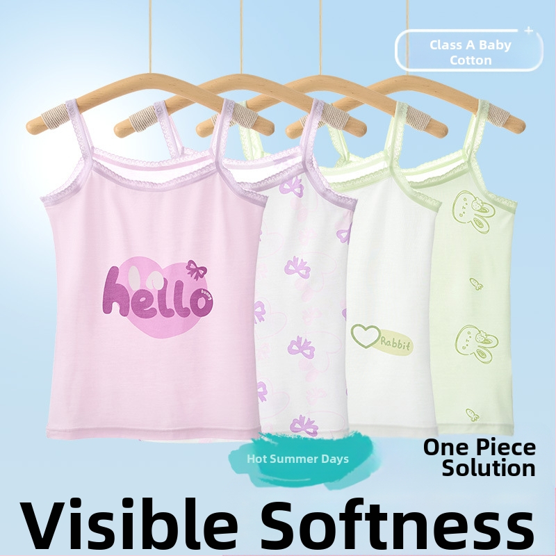 Mergaitėms be rankovių liemenėlė – 95% medvilnė, cartoon raštas, švelnus audinys, vaikams