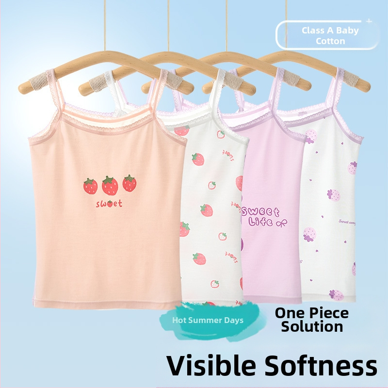 Mergaitėms be rankovių liemenėlė – 95% medvilnė, cartoon raštas, švelnus audinys, vaikams