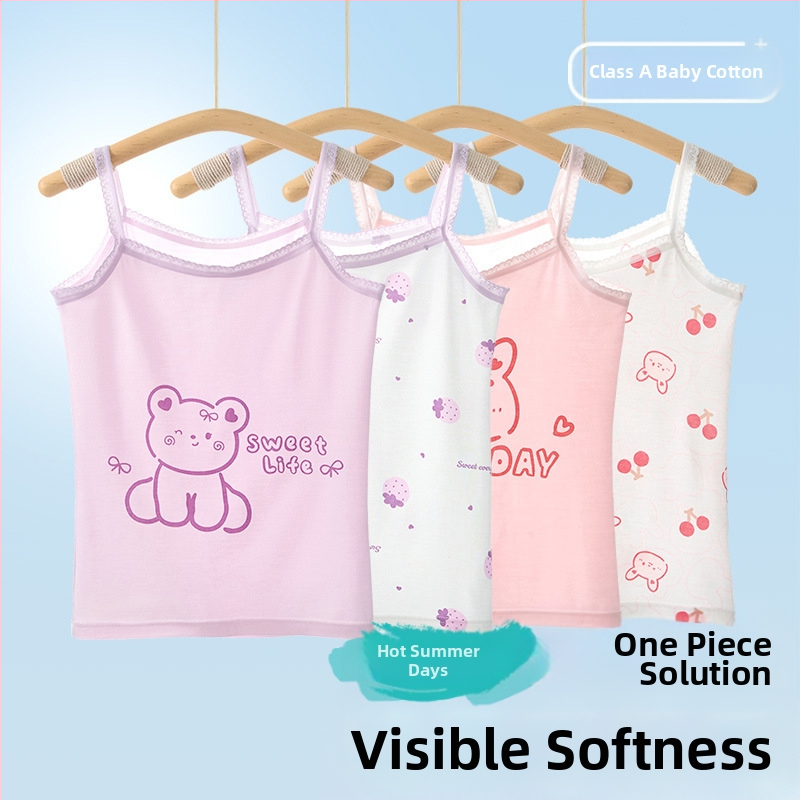 Mergaitėms be rankovių liemenėlė – 95% medvilnė, cartoon raštas, švelnus audinys, vaikams