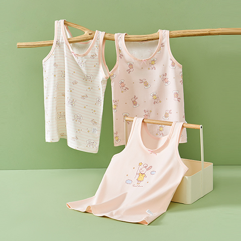 Mergaitėms be rankovių liemenėlė – 95% medvilnė, cartoon raštas, švelnus audinys, vaikams