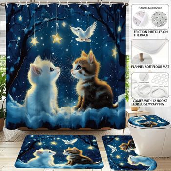 Σετ κουρτινών ντους 4 τεμαχίων με εκτύπωση γάτας, πολυεστέρας, προσαρμοσμένη επεξεργασία, εκτύπωση λογότυπου