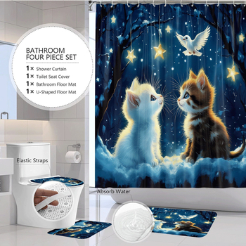 Σετ κουρτινών ντους 4 τεμαχίων με εκτύπωση γάτας, πολυεστέρας, προσαρμοσμένη επεξεργασία, εκτύπωση λογότυπου