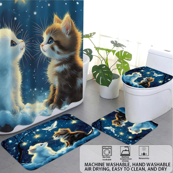 Σετ κουρτινών ντους 4 τεμαχίων με εκτύπωση γάτας, πολυεστέρας, προσαρμοσμένη επεξεργασία, εκτύπωση λογότυπου