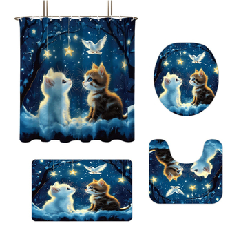 Σετ κουρτινών ντους 4 τεμαχίων με εκτύπωση γάτας, πολυεστέρας, προσαρμοσμένη επεξεργασία, εκτύπωση λογότυπου