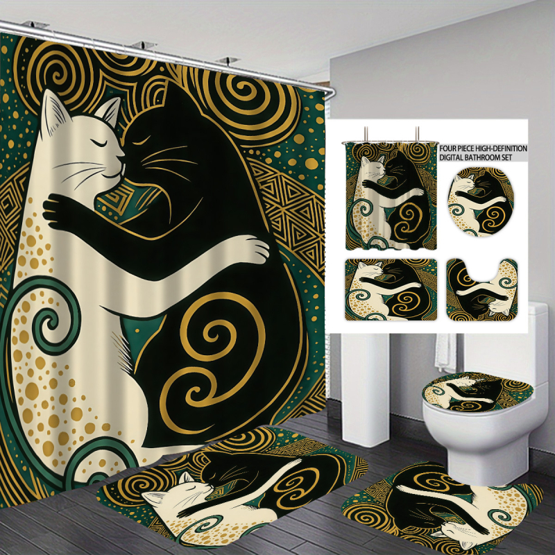 Σετ κουρτινών ντους 4 τεμαχίων με εκτύπωση γάτας, πολυεστέρας, προσαρμοσμένη επεξεργασία, εκτύπωση λογότυπου