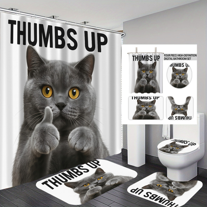Σετ κουρτινών ντους 4 τεμαχίων με εκτύπωση γάτας, πολυεστέρας, προσαρμοσμένη επεξεργασία, εκτύπωση λογότυπου