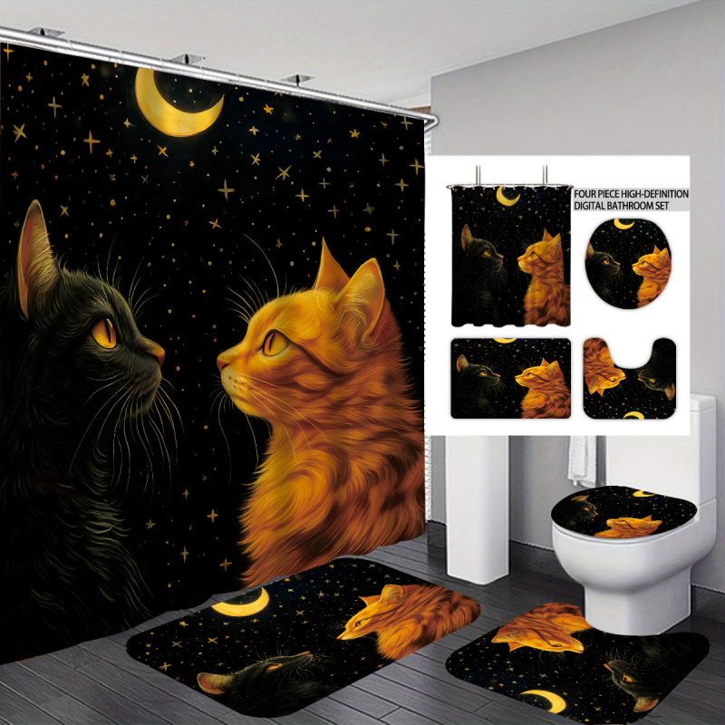 Σετ κουρτινών ντους 4 τεμαχίων με εκτύπωση γάτας, πολυεστέρας, προσαρμοσμένη επεξεργασία, εκτύπωση λογότυπου