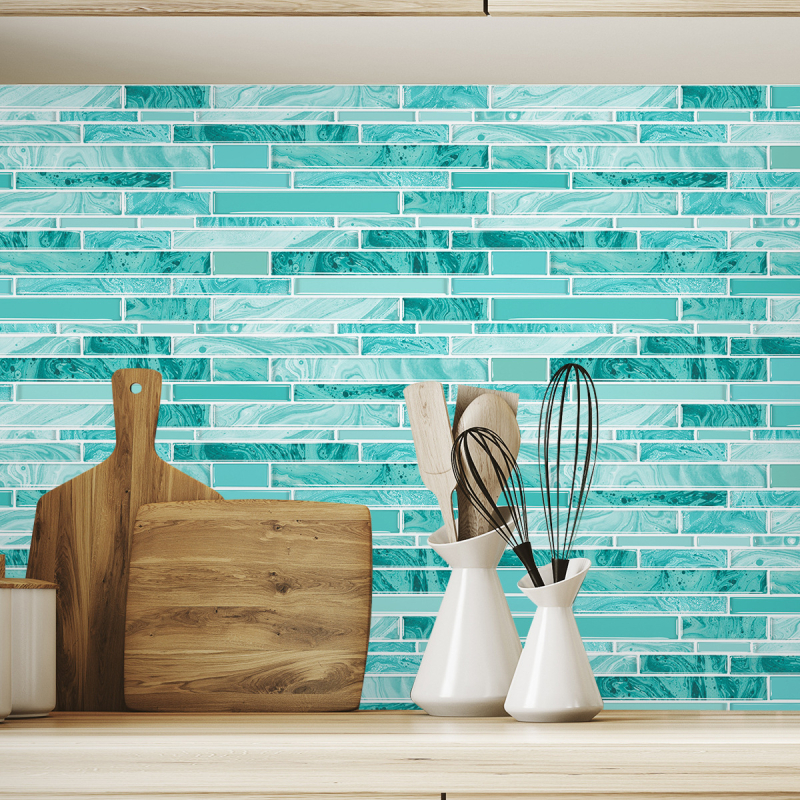 Autocolante pentru pereți din PVC – rezistente la apă și la grăsimi, model în dungi, 12 foi/set, pentru living, bucătărie și baie